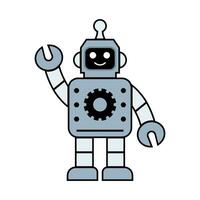 Happy funny cartoon childish robot line icons. Machine technology cyborg. Futuristic humanoid character mascot. Science robotic, Android friendly character, robotic technology vector illustration