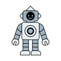 Happy funny cartoon childish robot line icons. Machine technology cyborg. Futuristic humanoid character mascot. Science robotic, Android friendly character, robotic technology vector illustration