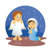 illustration of the Christmas story, the angel Gabriel meets Mary vector