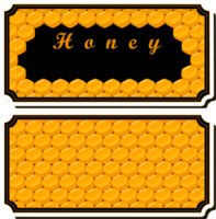 Illustration on theme for label of sugary flowing down honey in honeycomb with bee png