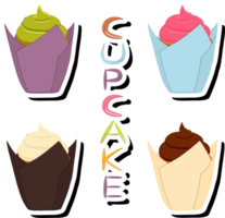 Illustration on theme big set different types dessert sweet berry cupcake png