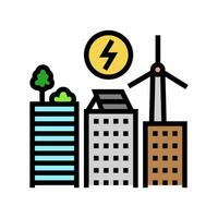 renewable energy integration green building color icon vector illustration