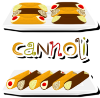 Illustration on theme big set different types sweet waffles Sicilian dessert cannoli png