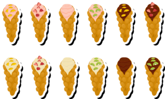 ilustração em tema grande kit diferente tipos cone waffle com bolhas para sobremesa bolacha png