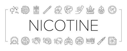 nicotine cigarette tobacco smoke icons set vector