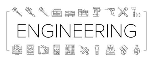 Ingenieria herramienta trabajo llave inglesa íconos conjunto vector