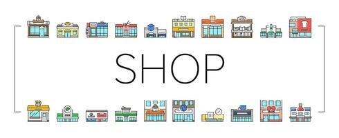 store shop retail market icons set vector