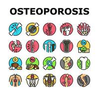 osteoporosis hueso dolor calcio íconos conjunto vector