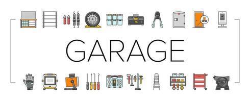 garage tools service auto repair icons set vector