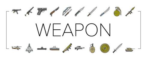 weapon war gun military army icons set vector