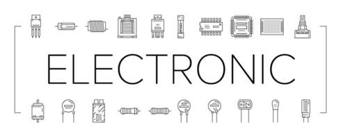 electronic component circuit chip icons set vector