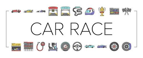 car race vehicle speed auto icons set vector