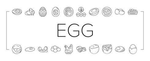 egg chicken farm food organic icons set vector