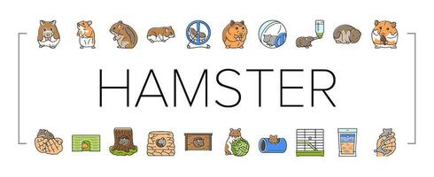 hamster cute animal pet icons set vector