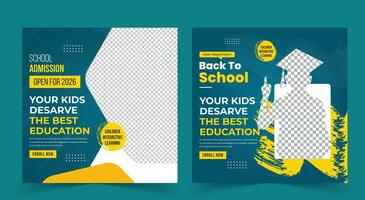 Back to school admission social media post background or education social media pack template. web banner and poster vector