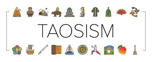 taoism yang yin ying chinese icons set vector