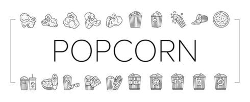 popcorn corn pop cinema icons set vector