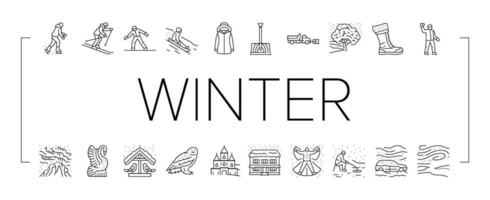 winter season snow cold holiday icons set vector