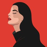 elegante mujer en un rojo fondo, minimalista serenidad vector