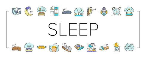 sleep bed pillow dream night icons set vector