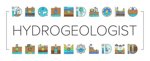 hydrogeologist industrial icons set vector