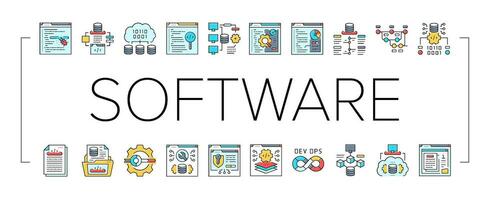 software engineer computer code icons set vector