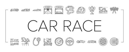 car race vehicle speed auto icons set vector