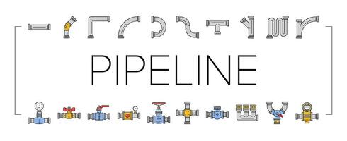 pipeline oil industry gas pipe icons set vector