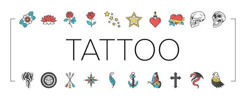 tattoo art rose vintage style icons set vector