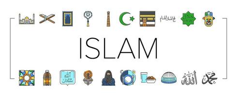 ramadan islam muslim eid arabian icons set vector