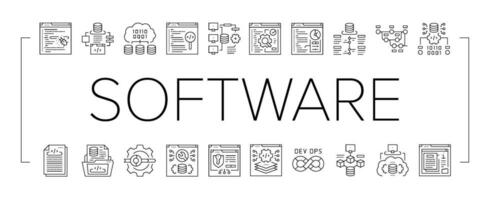 software engineer computer code icons set vector