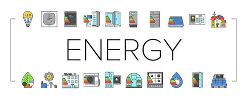 energy efficient technology green icons set vector