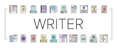 technical writer doc icons set vector