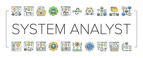 system analyst data icons set vector