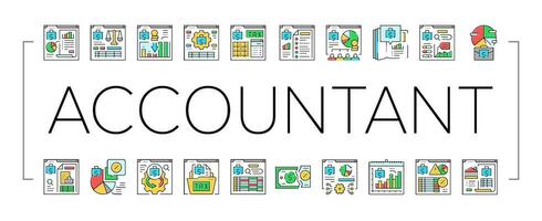 accountant tax office icons set vector