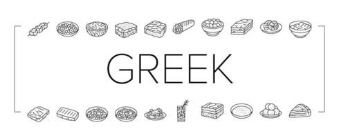 greek cuisine food lunch icons set vector