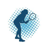 Silhouette of a female tennis player in action pose. Silhouette of a woman playing tennis sport with racket. vector