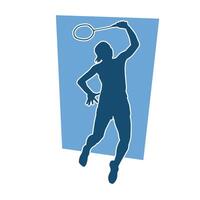 Silhouette of female badminton athlete in action pose. Silhouette of a slim woman playing badminton sport. vector