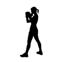 Silhouette of woman boxing athlete in action pose. Silhouette of a female wearing boxing gloves for boxing sport. vector