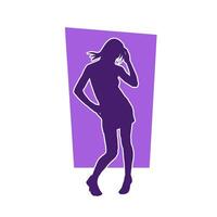 Silhouette of a young slim female model in tight outfit. Silhouette of a slim woman in feminine pose. vector