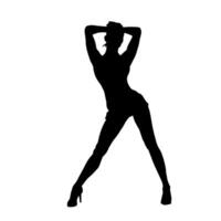 Silhouette of a young slim female model in tight outfit. Silhouette of a slim woman in feminine pose. vector