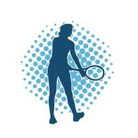 Silhouette of a female tennis player in action pose. Silhouette of a woman playing tennis sport with racket. vector