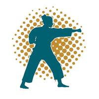 Silhouette of a slim female doing martial art pose. Silhouette of a martial art woman in action pose. vector