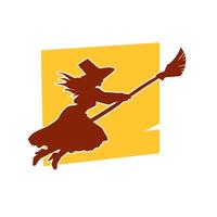 Silhouette of a female witch  ride broom vector