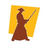 Silhouette of a sword warrior in action pose. Silhouette of a martial art person carrying sword weapon. vector