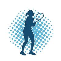 Silhouette of a female tennis player in action pose. Silhouette of a woman playing tennis sport with racket. vector