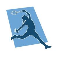 Silhouette of female badminton athlete in action pose. Silhouette of a slim woman playing badminton sport. vector