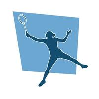 Silhouette of female badminton athlete in action pose. Silhouette of a slim woman playing badminton sport. vector