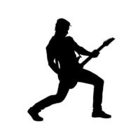 Silhouette of a musician playing electric guitar musical instrument. Silhouette of a male guitar player performing. vector