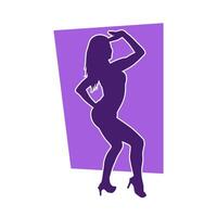 Silhouette of a slim female in dance pose. Silhouette of a woman dancing. vector